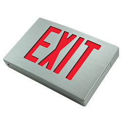 Exitronix Universal Die Cast Aluminum Exit Sign Red Letters NiCad Battery Brushed Aluminum Enclosure Brushed Aluminum Face Mounting Canopy 220Vac 50Hz/60Hz Input (400U-WB-BA-220V)