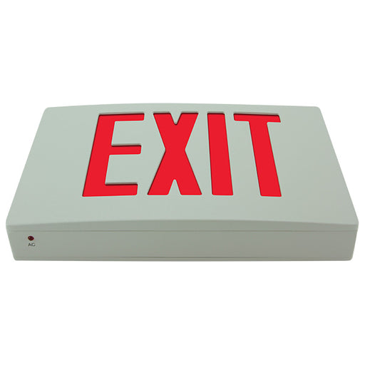 Exitronix Die Cast Aluminum Exit Sign Single Face Red Letters AC Only White Enclosure White Face Mounting Canopy Damp Rated (400S-LB-WW)