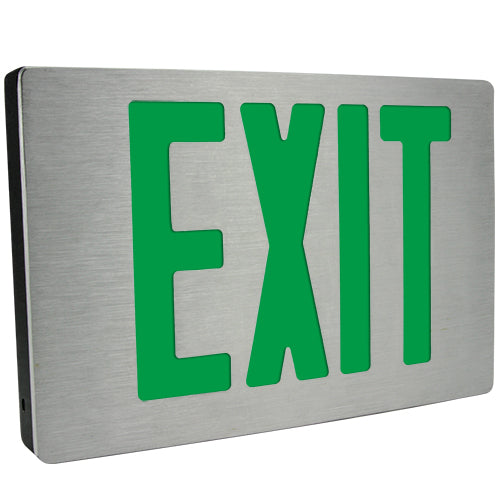 Exitronix Die-Cast Exit Sign Green Universal-Face 277/277 Two Circuit Input Black Housing Brushed Aluminum Face (G400U-2CI7-BL)