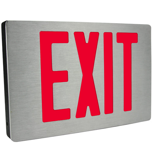 Exitronix Die-Cast Exit Sign Red Universal-Face 120/120 Two Circuit Input Black Housing Brushed Aluminum Face (400U-2CI1-BL)