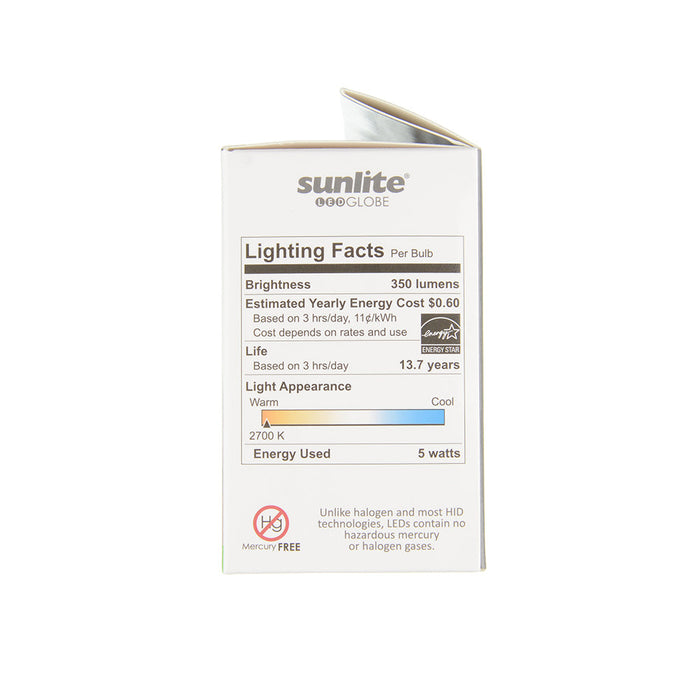 Sunlite G16/LED/5W/E26/D/FR/ES/27K/3PK 5W LED G16 Bulb 2700K 350Lm E26 Base 3-Pack (40287-SU)