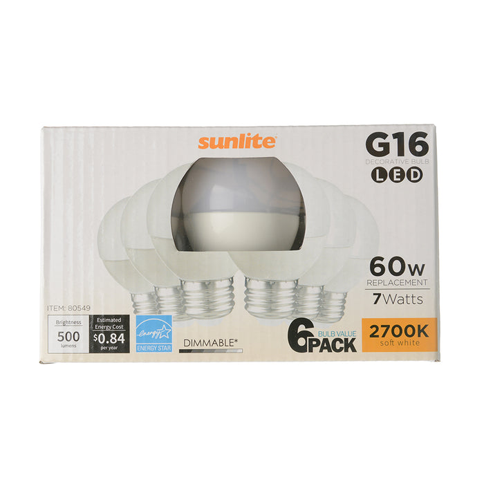 Sunlite LED G16 Bulb 7W 500Lm 2700K 120V E26 Base (40292-SU)