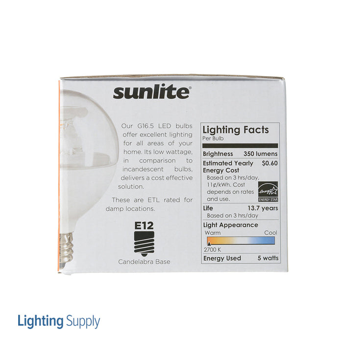 Sunlite LED G16.5 Bulb 5W 350Lm 2700K 120V E12 Base (40294-SU)