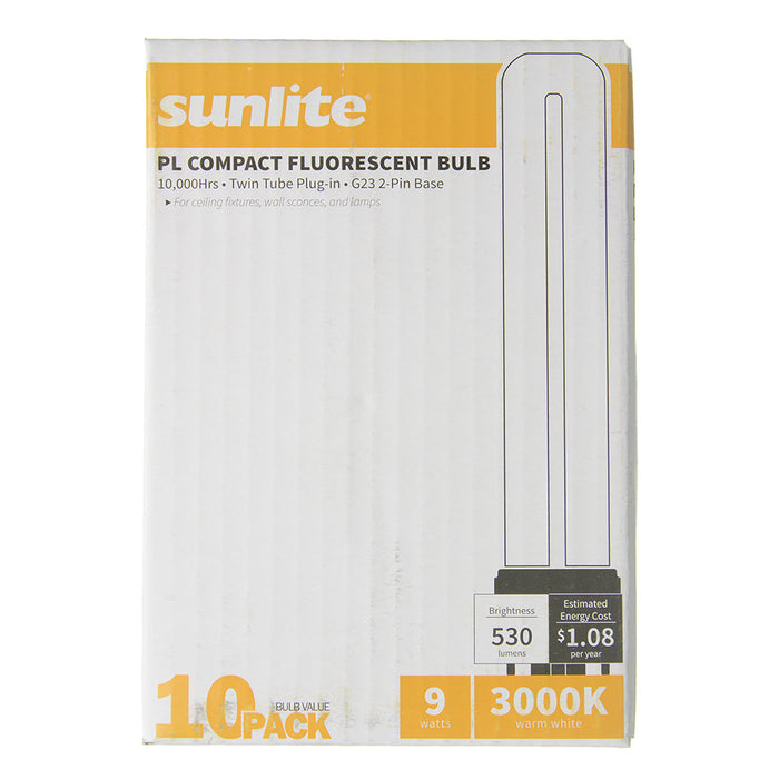 Sunlite Compact Fluorescent PL 2-Pin Bulb 9W 530Lm 3000K G23 Base (40503-SU)