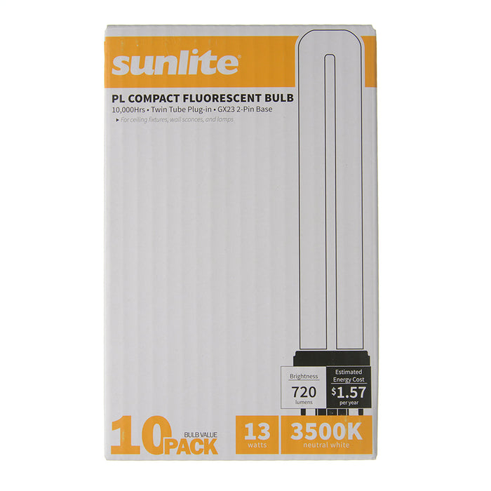 Sunlite PL13/SP35K/10PK Plug-In 13W 720Lm 3500K PL 2-Pin Single U-Shaped Twin Tube Bulb 10 Pack (40509-SU)