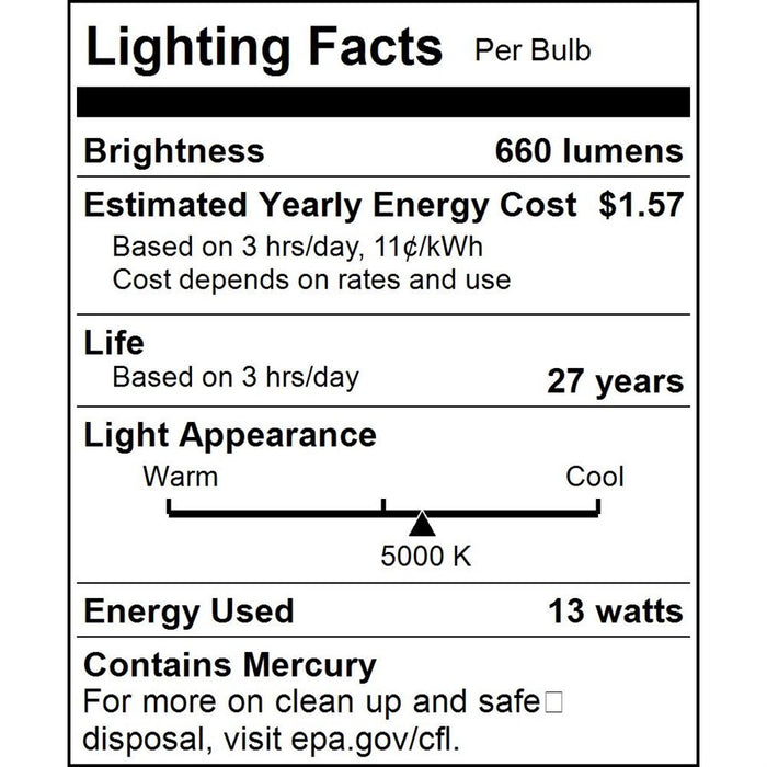 Sunlite Compact Fluorescent PLD 2-Pin Bulb 13W 660Lm 5000K GX23-2 Base (40542-SU)