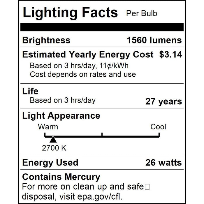 Sunlite Compact Fluorescent PLD 4-Pin Bulb 26W 1560Lm 2700K G24q3 Base (40556-SU)