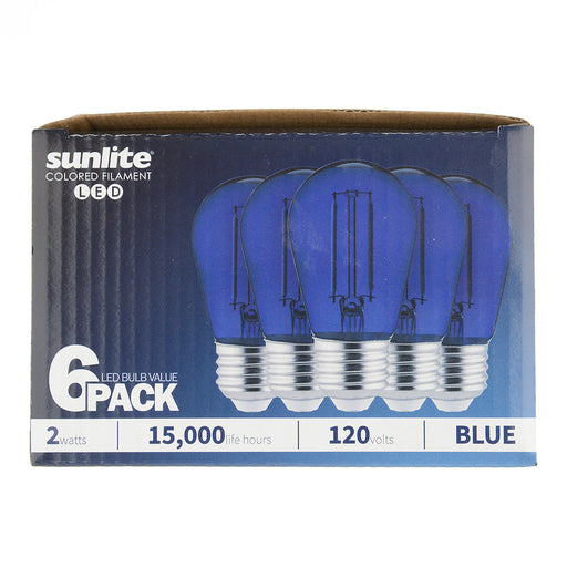 Sunlite S14/LED/FS/2W/TB/6PK LED Filament S14 Sign 2W Transparent Dimmable Light Bulb Blue 6 Pack (40972-SU)