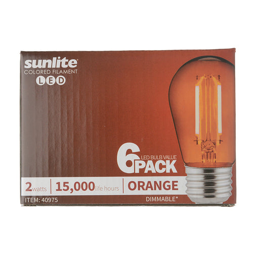 Sunlite S14/LED/FS/2W/TO/6PK S14 Sign 2W Transparent Dimmable Light Bulb Orange 6 Pack (40975-SU)