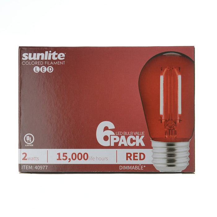 Sunlite S14/LED/FS/2W/TR/6PK LED Filament Light Bulb Red 6 Pack (40977-SU)