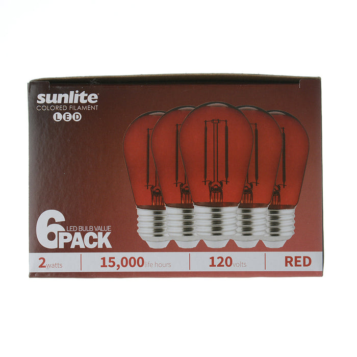 Sunlite S14/LED/FS/2W/TR/6PK LED Filament Light Bulb Red 6 Pack (40977-SU)