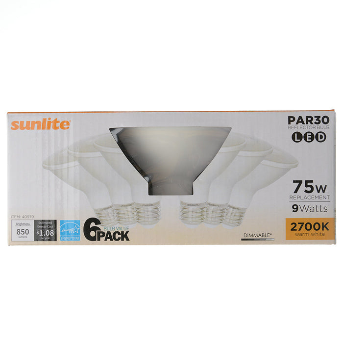 Sunlite PAR30/LED/10W/SHORT/FL35/D/E/27K/6PK 40979 LED PAR30 Short Neck Light Bulb Dimmable 2700K Warm White 6 Pack (40979-SU)