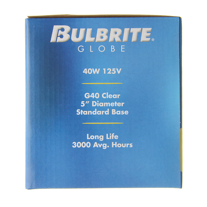 Bulbrite 40G40CL 40W G40 Globe Clear E26 125V 2700K (351040)