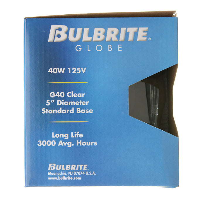 Bulbrite 40G40CL 40W G40 Globe Clear E26 125V 2700K (351040)