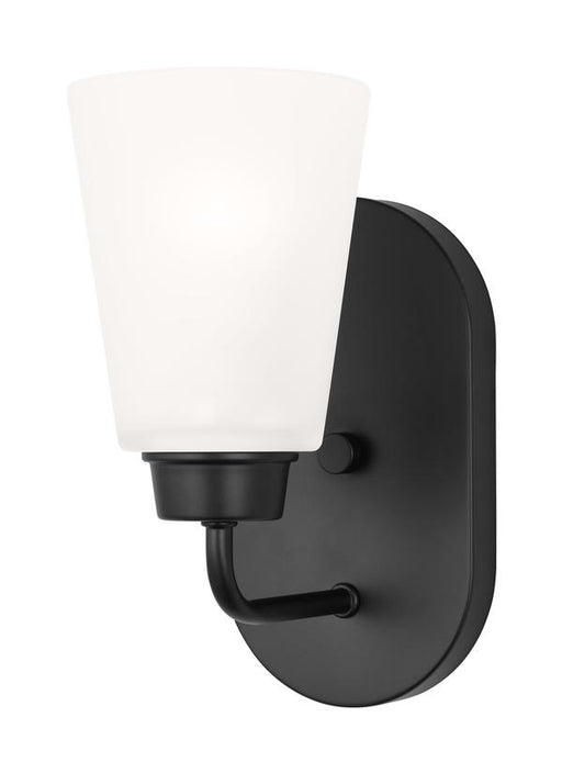 Generation Lighting Kerrville 1-Light Bath Vanity Wall Sconce In Midnight Black With Satin Etched Glass Shade (4115201-112)