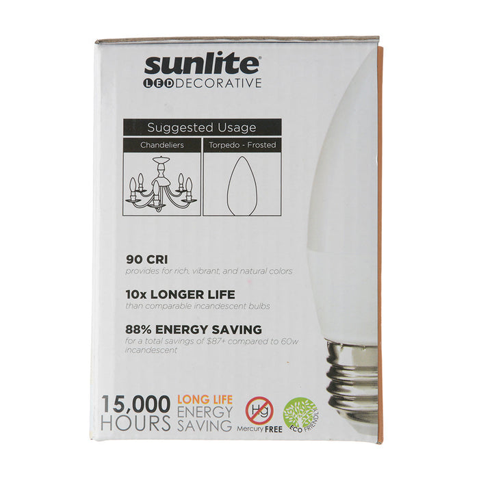 Sunlite ETF/LED/7W/950/6PK 7W LED B13 Decorative Chandelier Light Bulb Dimmable E26 Base Torpedo Frosted 90 CRI 5000K 500Lm 6-Pack (41774-SU)