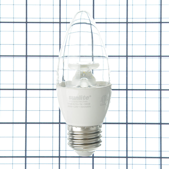 Sunlite ETC/LED/7W/940/6PK 7W LED Torpedo Tip B13 Chandelier Light Bulb Dimmable E26 Base Torpedo Clear 90 CRI 4000K 500Lm 6-Pack (41776-SU)
