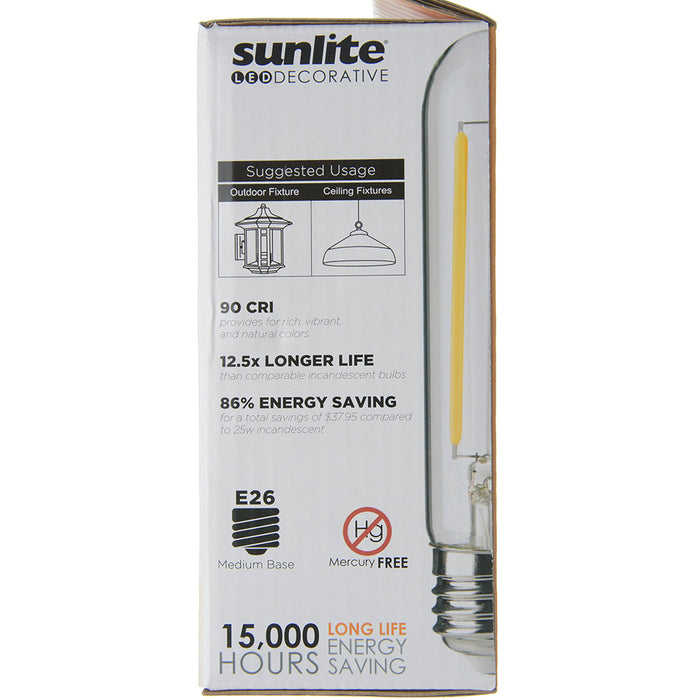 Sunlite T10/LED/FS/2W/940/6PK 2W LED Filament Style T10 Bulb 4000K Cool White 160Lm 120V 90 CRI Dimmable E26 Base 6-Pack (41792-SU)