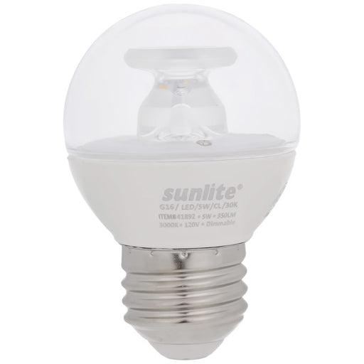 Sunlite G16/LED/5W/CL/30K/6PK 5W LED G16 Globe Light Bulb Medium E26 Base 3000K Clear 120V Dimmable 6 Pack (41892-SU)