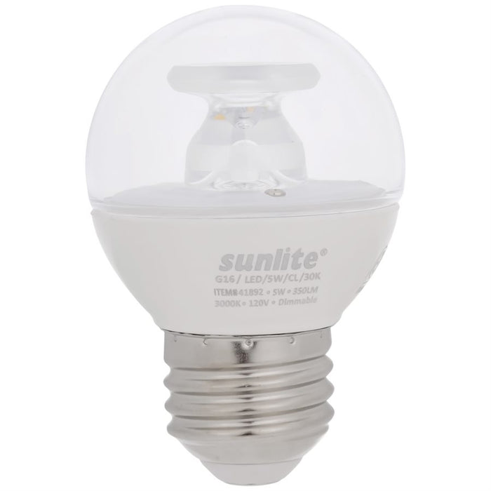 Sunlite G16/LED/5W/CL/30K/6PK 5W LED G16 Globe Light Bulb Medium E26 Base 3000K Clear 120V Dimmable 6 Pack (41892-SU)