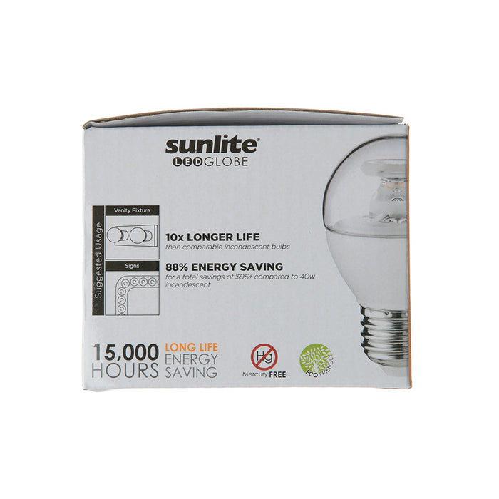 Sunlite G16/LED/5W/CL/40K/6PK 5W LED G16 Globe Light Bulb Medium E26 Base 4000K Clear 120V Dimmable 6 Pack (41893-SU)