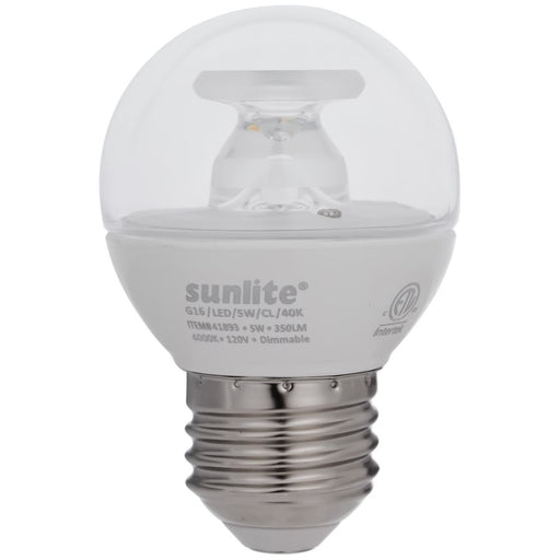 Sunlite G16/LED/5W/CL/40K/6PK 5W LED G16 Globe Light Bulb Medium E26 Base 4000K Clear 120V Dimmable 6 Pack (41893-SU)
