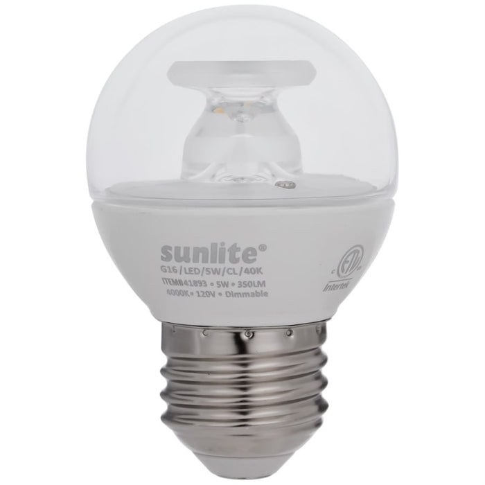 Sunlite G16/LED/5W/CL/40K/6PK 5W LED G16 Globe Light Bulb Medium E26 Base 4000K Clear 120V Dimmable 6 Pack (41893-SU)