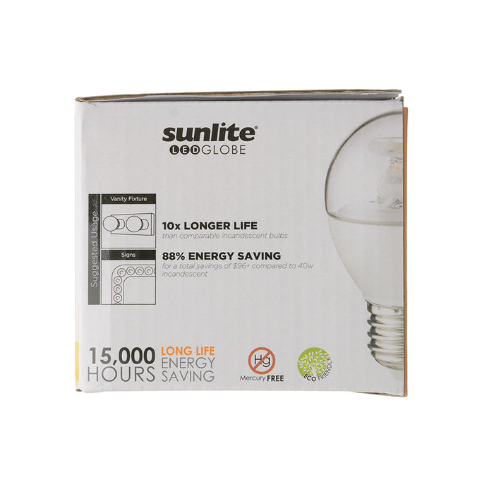 Sunlite G16/LED/7W/CL/30K/6PK 7W LED G16 Globe Light Bulb Medium E26 Base 3000K Clear 120V Dimmable 6 Pack (41896-SU)
