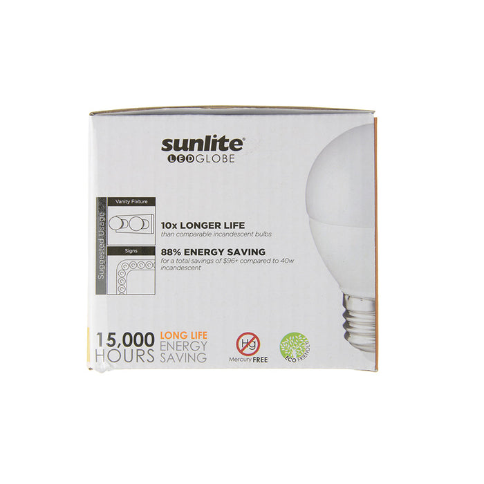 Sunlite G16/LED/7W/FR/30K/6PK 7W LED G16 Globe Light Bulb Medium E26 Base 3000K Frosted 120V Dimmable 6 Pack (41898-SU)