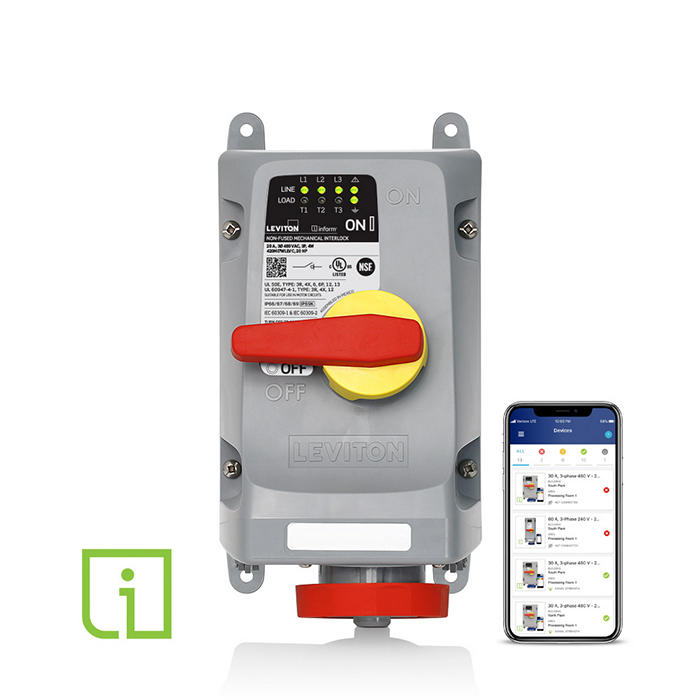 Leviton 20A 480V 3-Phase 3P 4W Pin And Sleeve Mechanical Interlock Local/Remote Monitoring Inform Technology Watertight Non-Fused Wi-Fi Red (420MI7WLEVC)