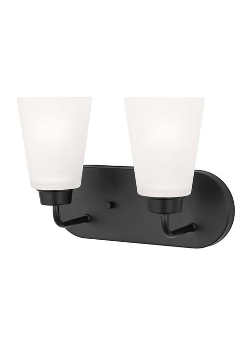 Generation Lighting Kerrville 2-Light Bath Vanity Wall Sconce In Midnight Black With Satin Etched Glass Shades (4415202-112)