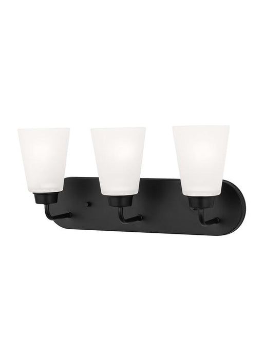 Generation Lighting Kerrville 3-Light Bath Vanity Wall Sconce In Midnight Black With Satin Etched Glass Shades (4415203-112)