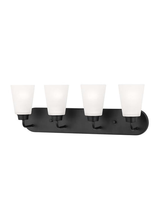 Generation Lighting Kerrville 4-Light Bath Vanity Wall Sconce In Midnight Black With Satin Etched Glass Shades (4415204-112)