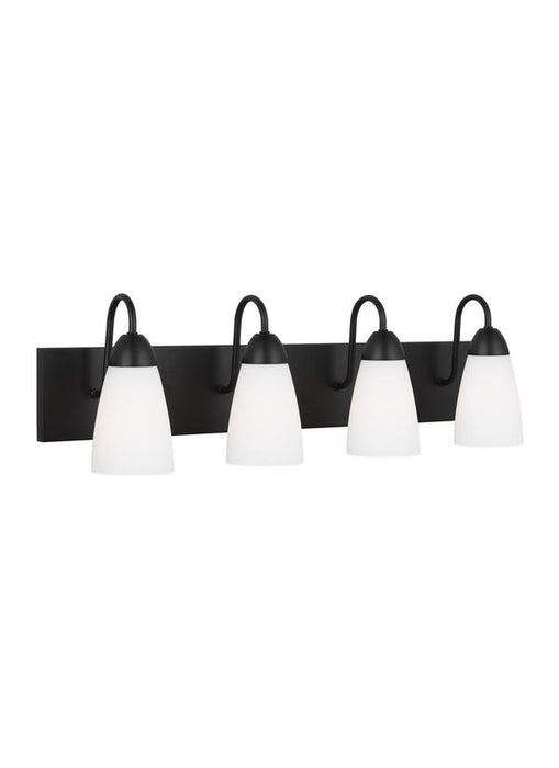 Generation Lighting Sean Lavin Seville 4-Light Bath Vanity Wall Sconce In Midnight Black With Etched White Glass Shades (4420204-112)