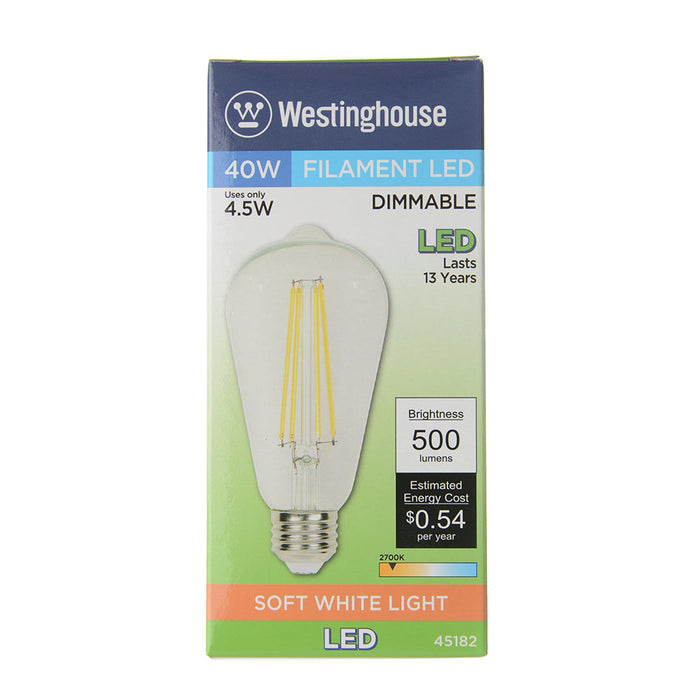 Westinghouse 4.5W ST20 Filament LED Dimmable Clear 2700K E26 Medium Base 120V (4518200)