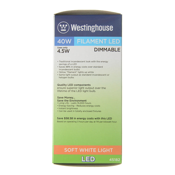 Westinghouse 4.5W ST20 Filament LED Dimmable Clear 2700K E26 Medium Base 120V (4518200)