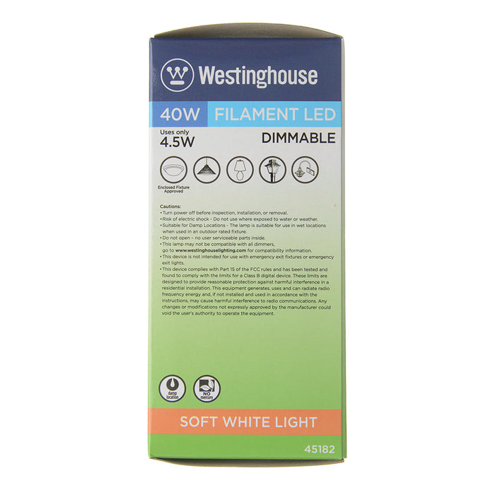 Westinghouse 4.5W ST20 Filament LED Dimmable Clear 2700K E26 Medium Base 120V (4518200)