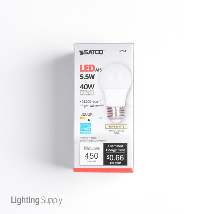 SATCO/NUVO 5.5A15/LED/3000K/120V 5.5W A15 LED Frosted 3000K Medium Base 230 Degree Beam Spread 120V (S9031)