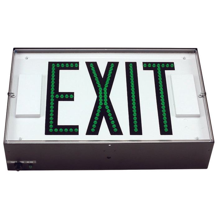 Exitronix Steel Direct View LED Exit Sign Single Face Green LED&#039;s 2 Circuit Input 120/120V Black Enclosure White Face/Green Letters Downlight Tamper Resistant Hardware (G502E-2CI1-BL-C10-DL-TRH)