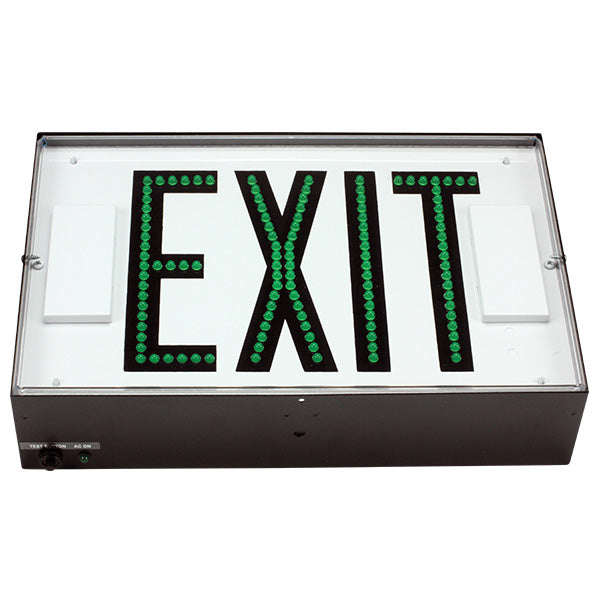 Exitronix Steel Direct View LED Exit Sign Single Face Green LED&#039;s 2 Circuit Input 120/120V Black Enclosure White Face/Black Letters Downlight Tamper Resistant Hardware (G502E-2CI1-BL-DL-TRH)