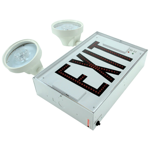 Exitronix Steel Direct View LED Exit Sign Single Face Green LED&#039;s Lead Acid Battery White Enclosure White Face/Green Letters Self-Diagnostics Mounting Canopy (2) 2.9W LED PAR16 Plastic Lamp Heads (G502E-WB-WH-C10-G1-REN3)