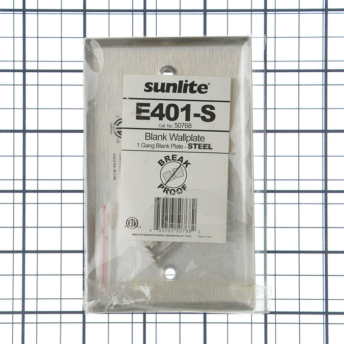 Sunlite E401/S 1-Gang Blank Switch And Receptacle Plate Steel (50768-SU)