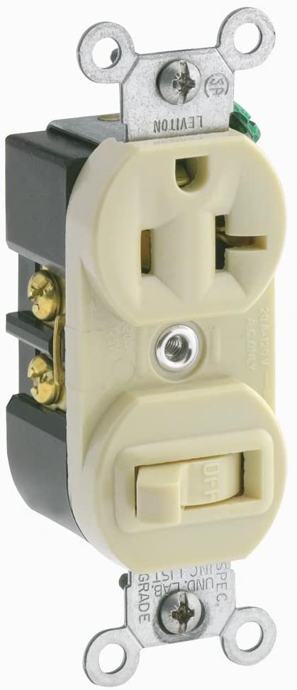 Leviton 20A 120V Duplex Style Combination Single-Pole Switch/Receptacle Grounding Ivory (5335-I)