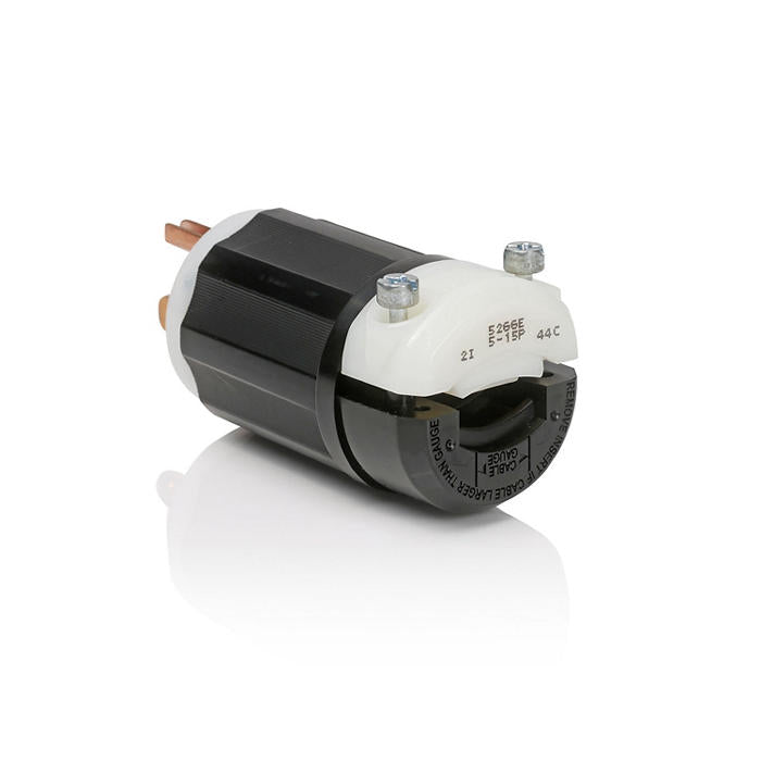 Leviton Black And White Lever Edge 15A 125V Straight Blade Plug 2-Pole 3-Wire NEMA 5-15P Grounding Industrial Grade (5266E)