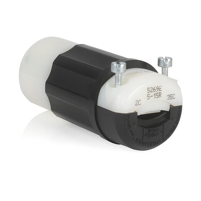 Leviton Black And White Lever Edge 15A 125V Straight Blade Connector 2-Pole 3-Wire NEMA 5-15R Grounding Industrial Grade (5269E)