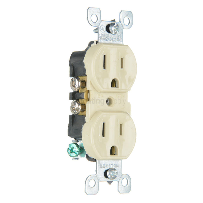Leviton 15 Amp 125V NEMA 5-15R 2P 3W With Ears Duplex Receptacle Straight Blade Residential Grade Grounding All Screws Backed Out (5320-ICP)