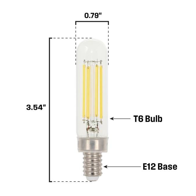 Westinghouse 5T6/FilamentLED/DIM/CL/CB/27 5W T6 Filament LED Dimmable Clear 2700K 600Lm E12 Candelabra Base 120V (5334000)