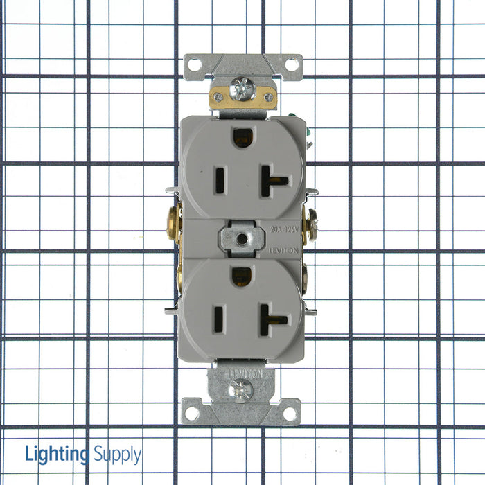 Leviton Duplex Receptacle Outlet Heavy-Duty Industrial Spec Grade Smooth Face 20 Amp 125V Back Or Side Wire NEMA 5-20R Gray (5352-GY)