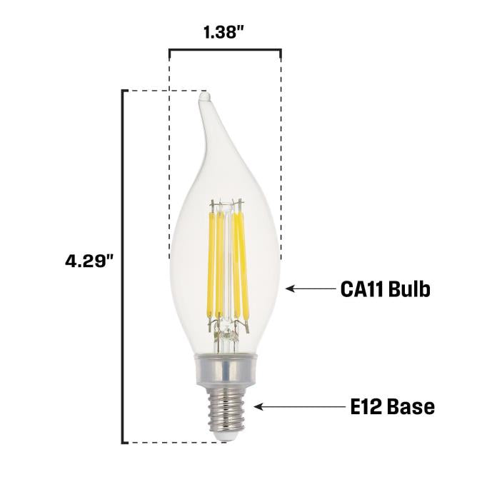 Westinghouse 5.5CA11/FilamentLED/DIM/CL/CB/27 5.5W LED CA11 Dimmable Filament Bulb Candelabra E12 Base 800Lm 2700K 80 CRI 120V Clear (5361000)