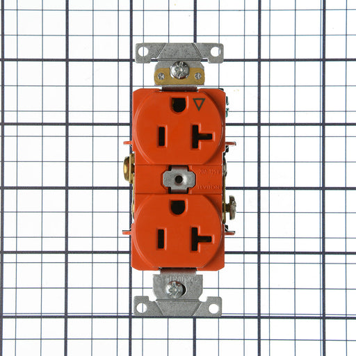 Leviton Isolated Ground Duplex Receptacle Outlet Heavy-Duty Industrial Spec Grade Smooth Face 20 Amp 125V Back And Side Wire Orange(5362-IG)